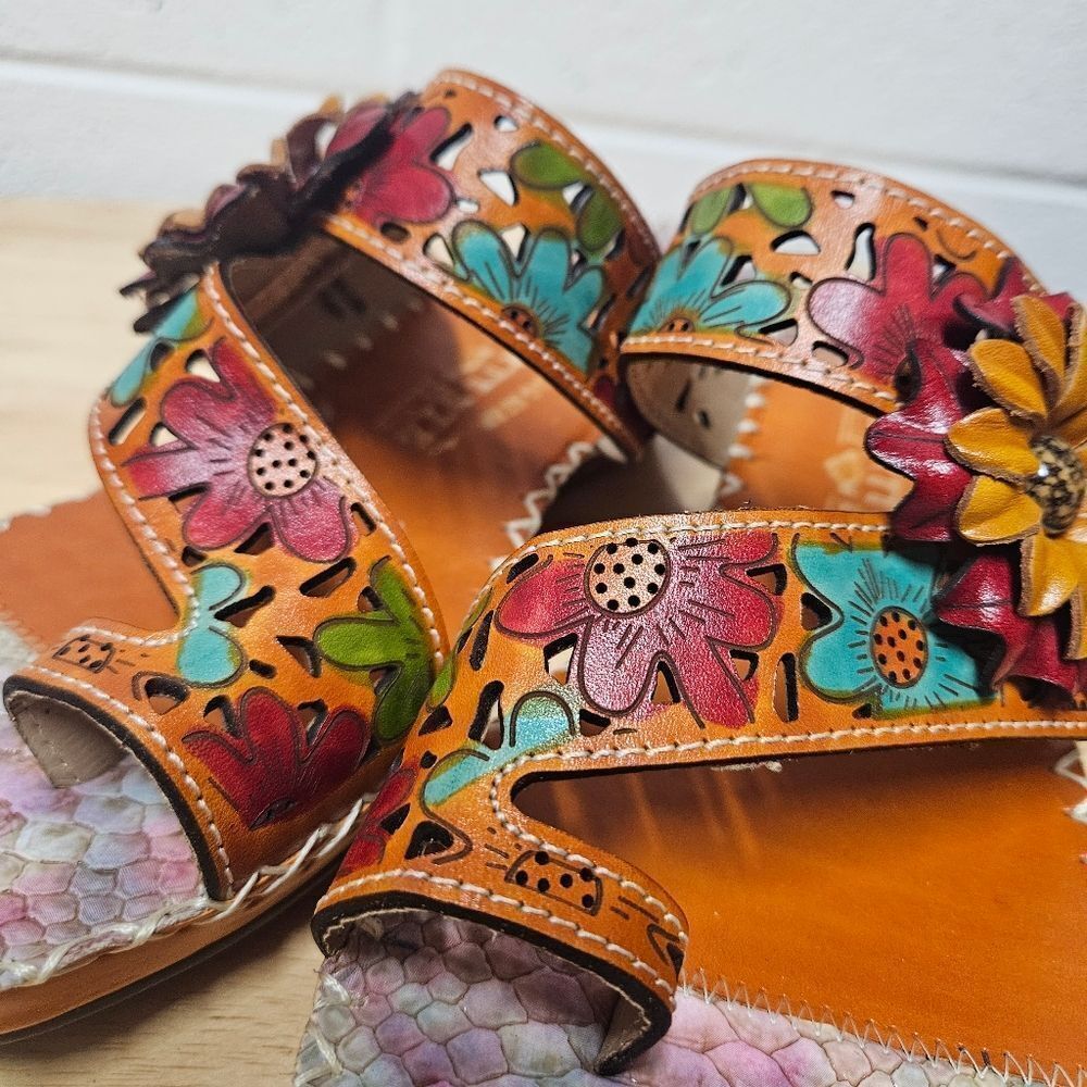 Spring Step L'Artiste Vardi women’s Leather Floral Sandals wedge comfort size 9 - Picture 12 of 12